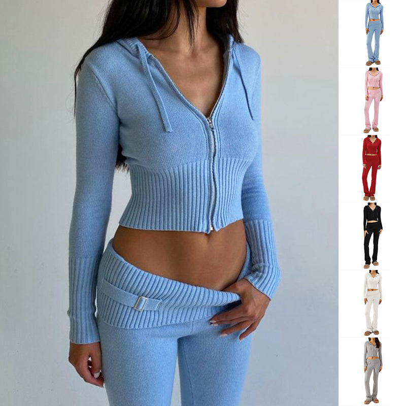Hoodie Suit Sports Leisure Sexy Zip Long Sleeve Sweater and High