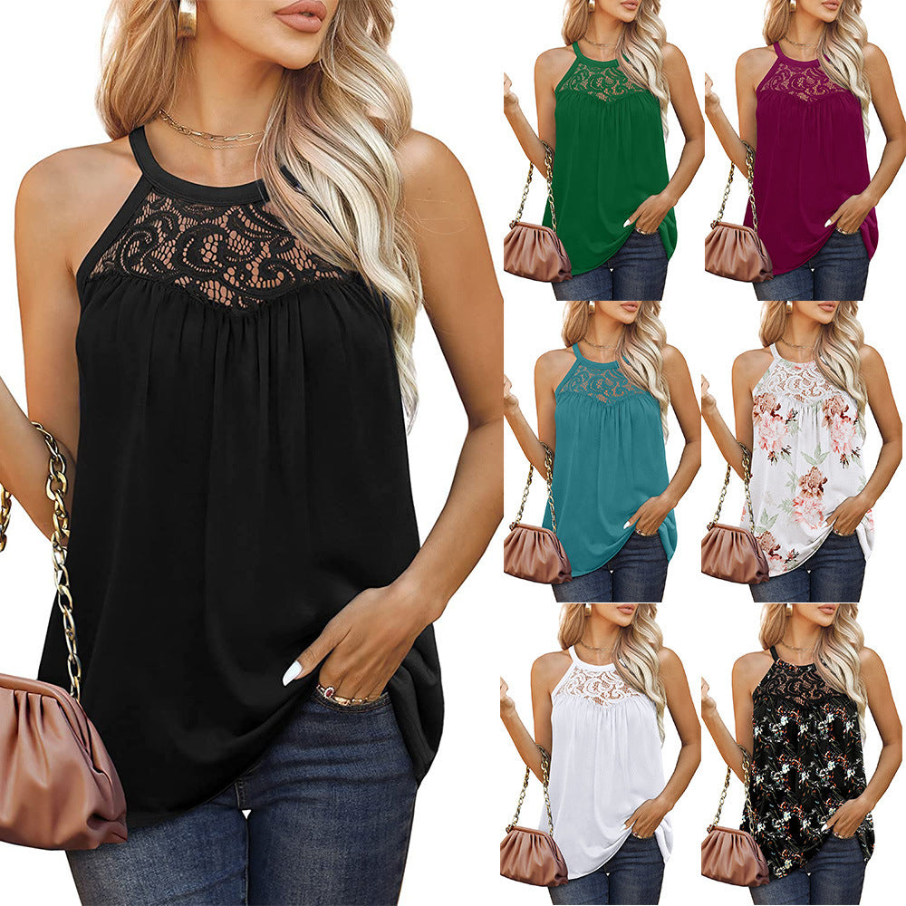 Women's Tank Tops Loose Fit Summer Lace Halter Sleeveless Shirts
