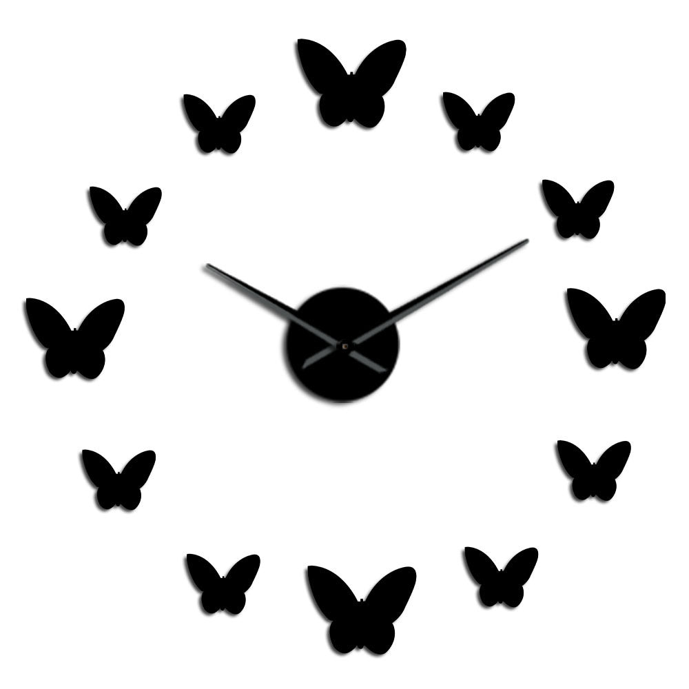 3D Mirror Wall Clock Butterfly Living Room Bedroom Home Decor Big Time
