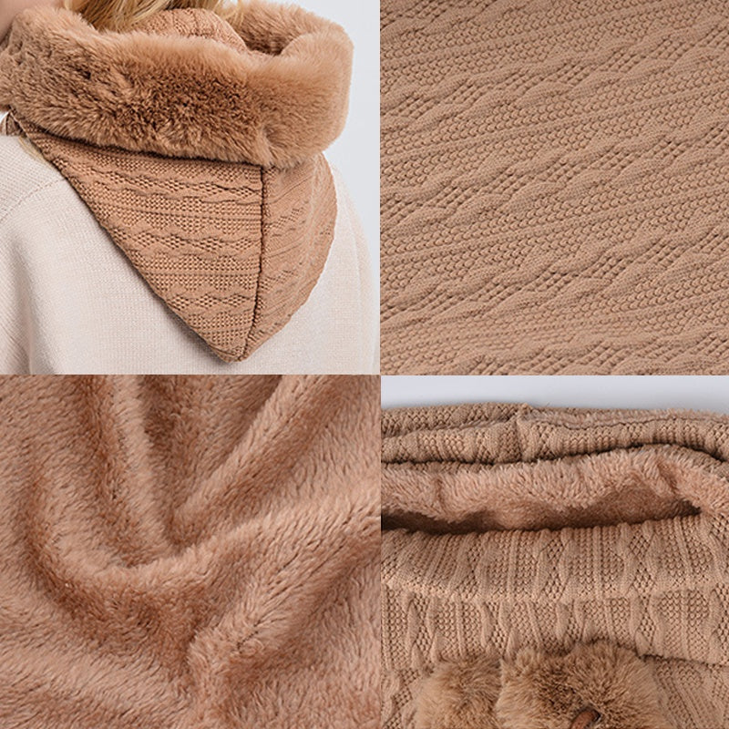 Winter Thick Plush Hat with Scarf Windproof Warm Knit Hats Hooded