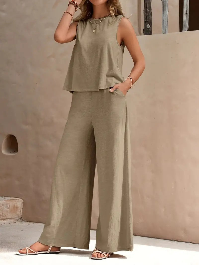 Solid Color Casual Loose Pants Sets for Women Elegant Spring Summer