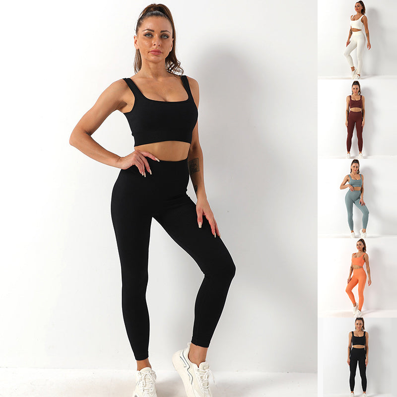 2pcs Thread Yoga Suit Seamless Bra and Butt Lifting High Waist