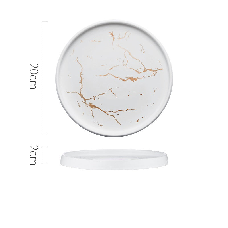 Nordic Marble Pattern Ceramic Plate - Household Dinner Plate