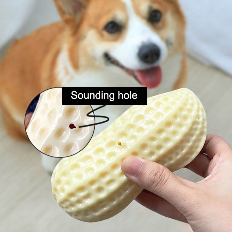 Squeaky Peanut Dog Chew Toy - Bite Resistant Natural Rubber Toy for Small & Medium Dogs