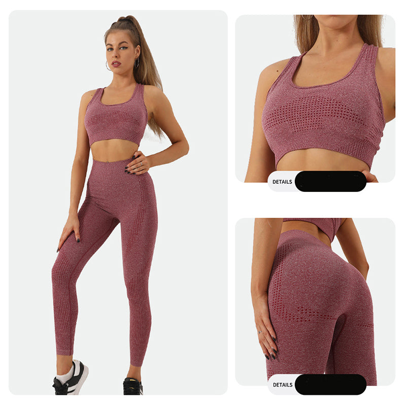 2PCS Seamless Yoga Set Women Tracksuit High Waist Leggings Workout