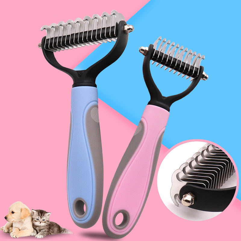 Double-Sided Stainless Steel Pet Brush - Deshedding & Dematting Comb for Dogs and Cats
