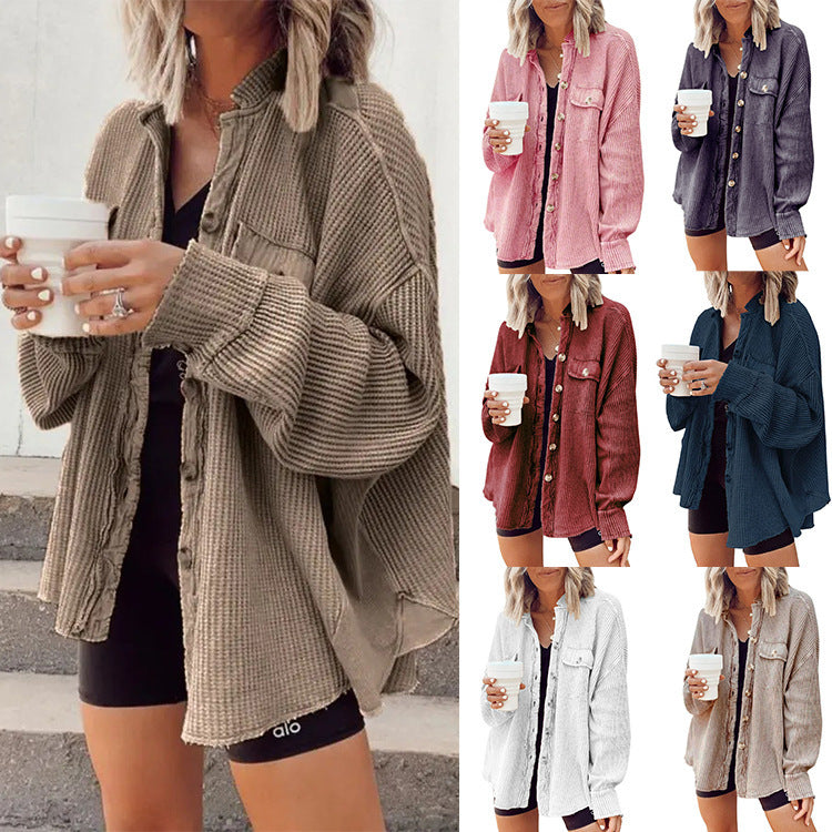 Button Shirt Jacket Women Lapel Long Sleeve Blouse Fashion Tops
