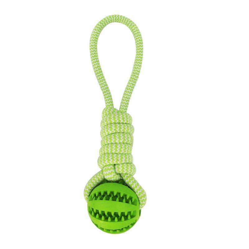 Interactive Dog Treat Ball with Rope - Bite Resistant Rubber Chew Toy for Tug & Fetch