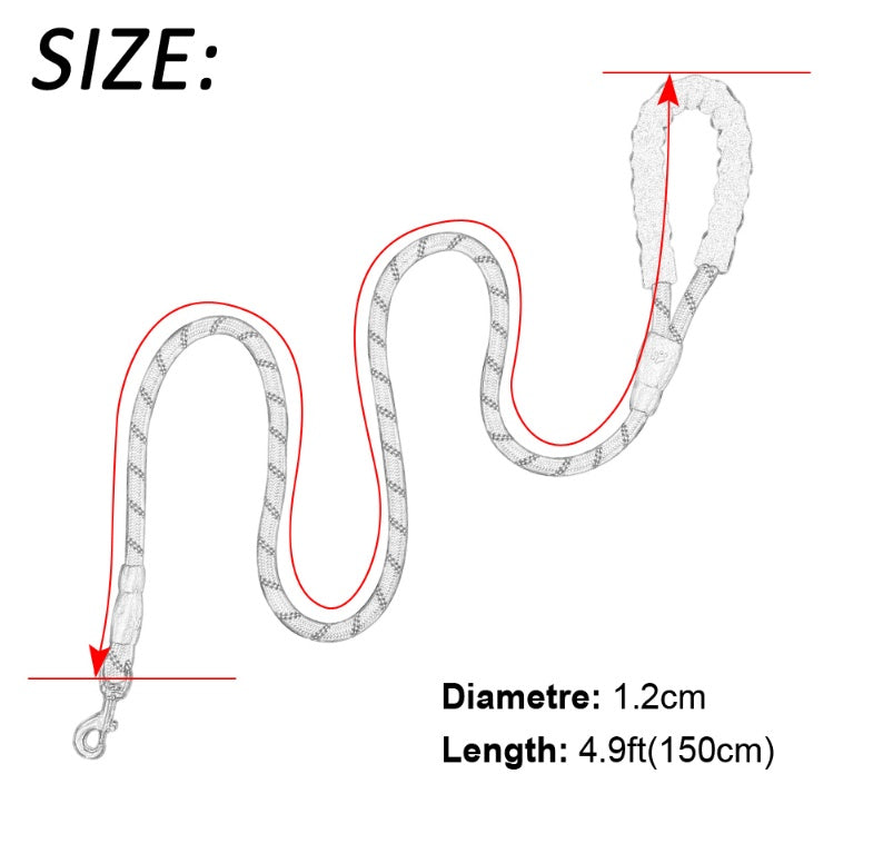 Reflective Nylon Rope Dog Leash 1.5 m - Strong Lead for Small, Medium & Large Dogs