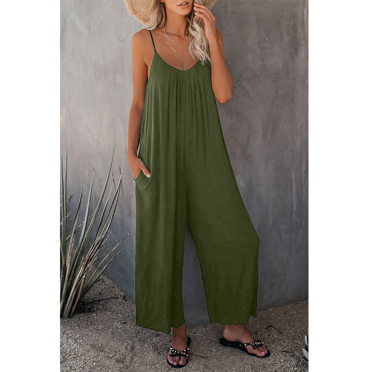 Women's Loose Sleeveless Jumpsuits Romper Jumpsuit with Pockets Long