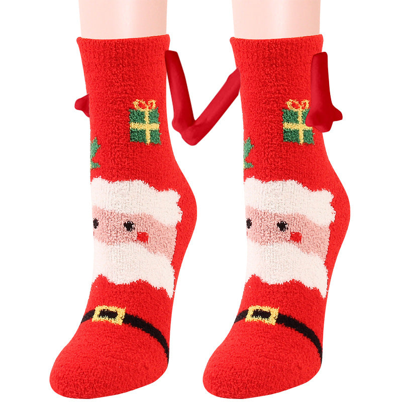 Christmas Supplies Magnetic Suction Hand in Couple Socks Coral Fleece