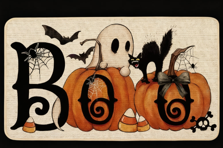 Halloween Doormat - Non-Slip Welcome Mat with Pumpkin & Ghost Designs