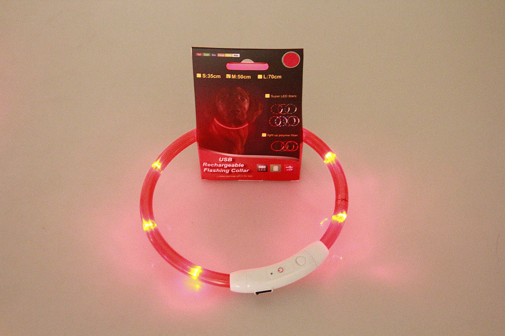 USB Rechargeable Light-Up Dog Collar - Glowing Fibre Optic Safety Necklace (Cut to Fit)