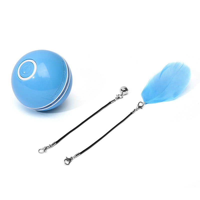 LED Rolling Cat Toy Ball - Light-Up Interactive Ball with Bell & Feathers