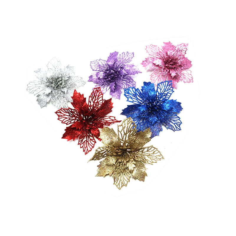 Christmas Glitter Artifical Flowers Tree Decorations for Home Fake
