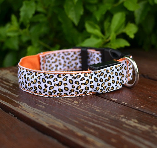 Leopard LED Dog Collar - Adjustable Light-Up Safety Collar, Battery or Rechargeable