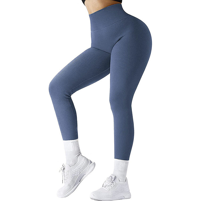 High Waist Seamless Leggings Threaded Knitted Fitness Pants Solid