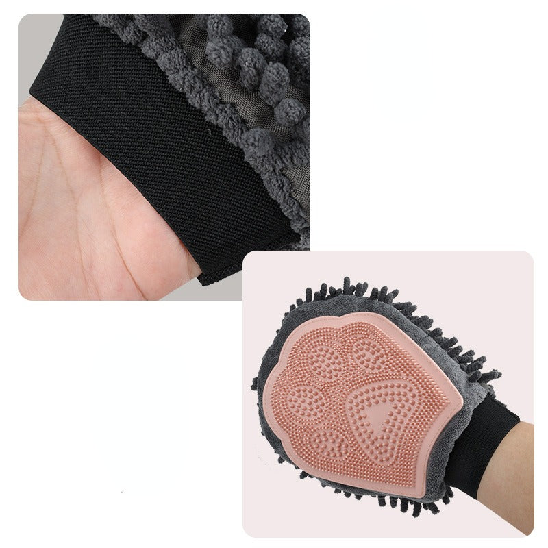 2-in-1 Pet Bath & Grooming Glove - Silicone Massage Brush and Drying Mitt