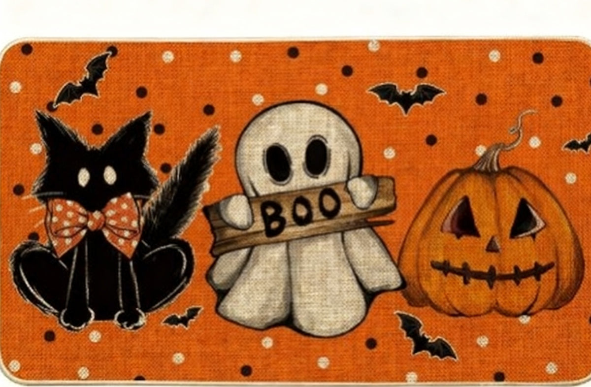 Halloween Doormat - Non-Slip Welcome Mat with Pumpkin & Ghost Designs