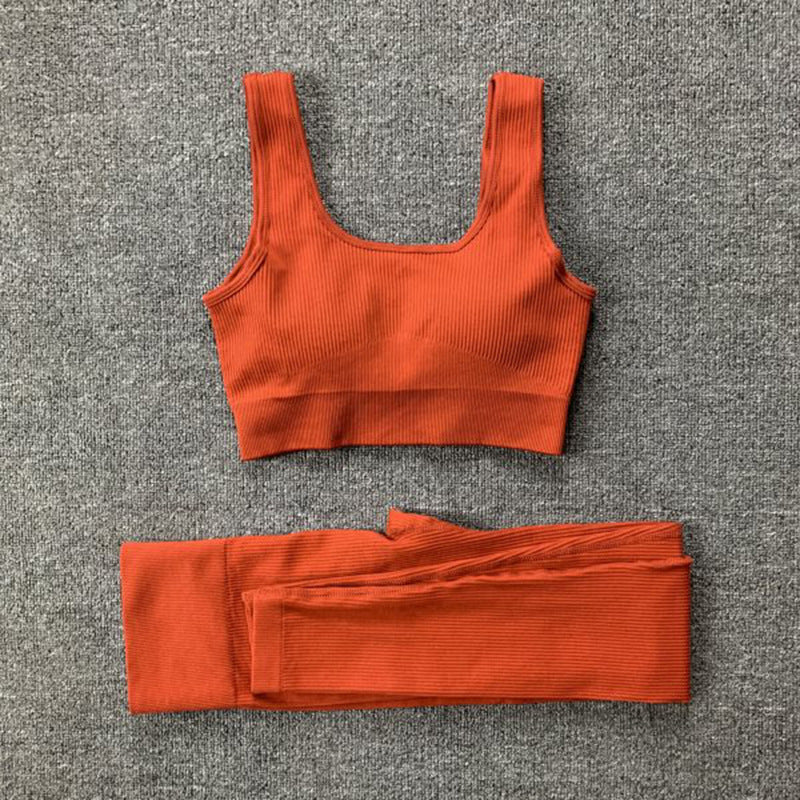2pcs Thread Yoga Suit Seamless Bra and Butt Lifting High Waist
