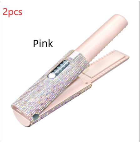 2-in-1 Electric USB Hair Straightening Brush Straightener