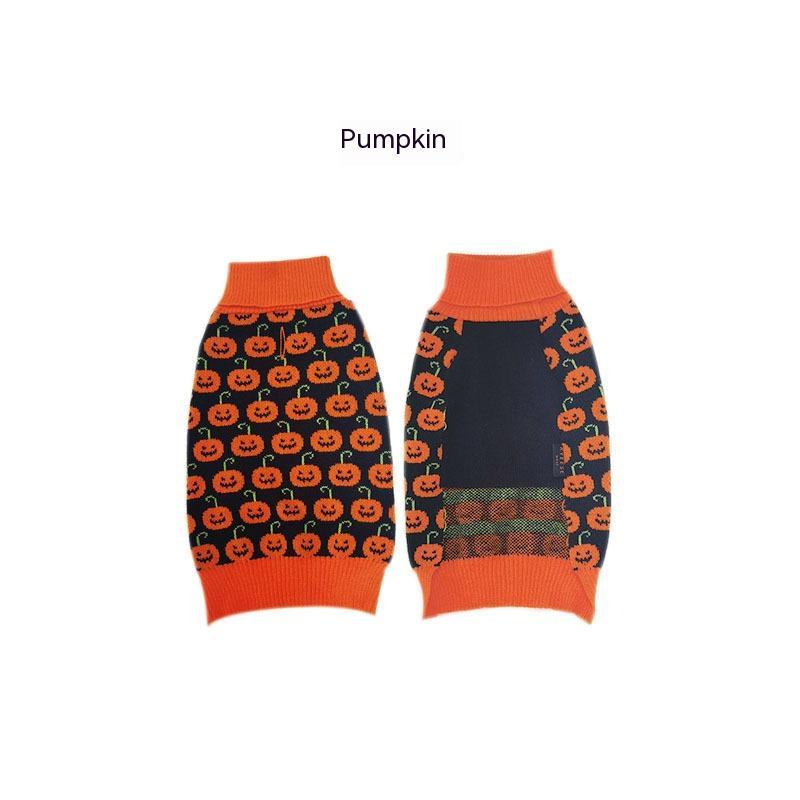 Halloween Dog Sweater - Warm Knit Pumpkin & Embroidery Pet Jumper