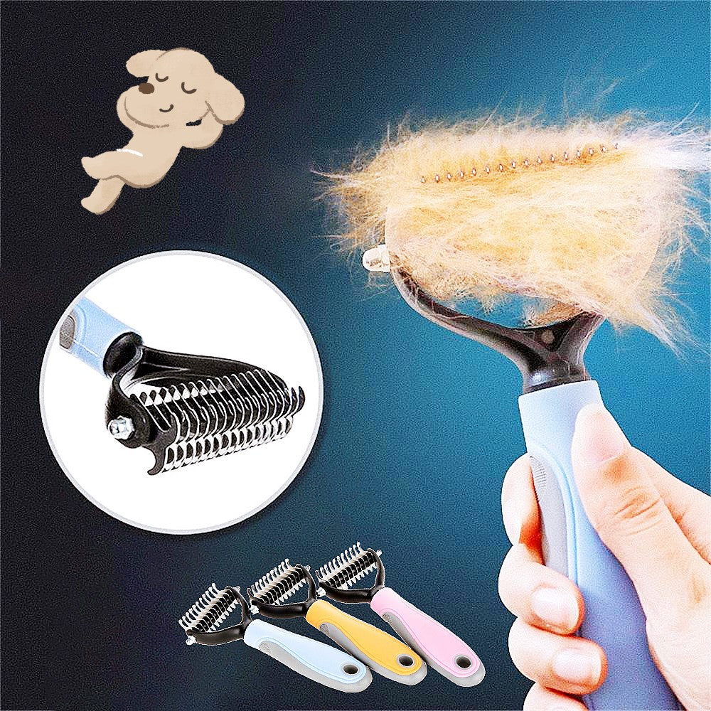Double-Sided Stainless Steel Pet Brush - Deshedding & Dematting Comb for Dogs and Cats