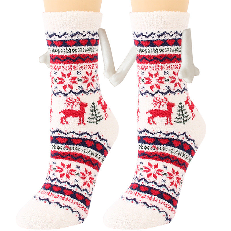 Christmas Supplies Magnetic Suction Hand in Couple Socks Coral Fleece