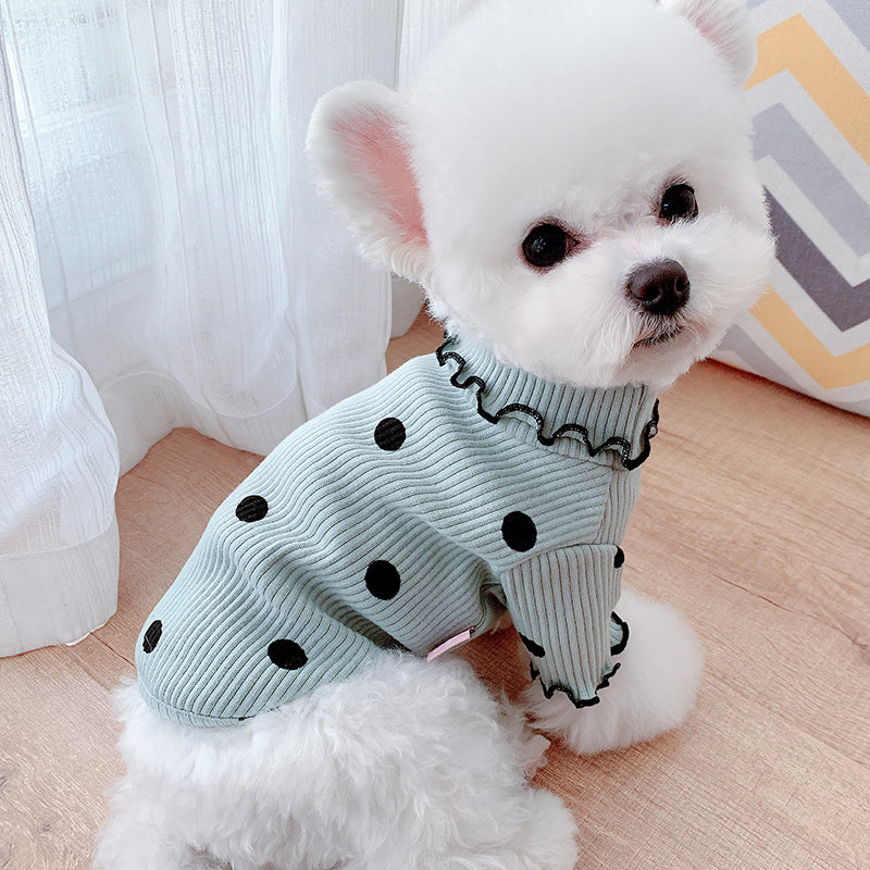 Polka Dot Turtleneck Dog Shirt - Soft Cotton Base Layer for Small Dogs