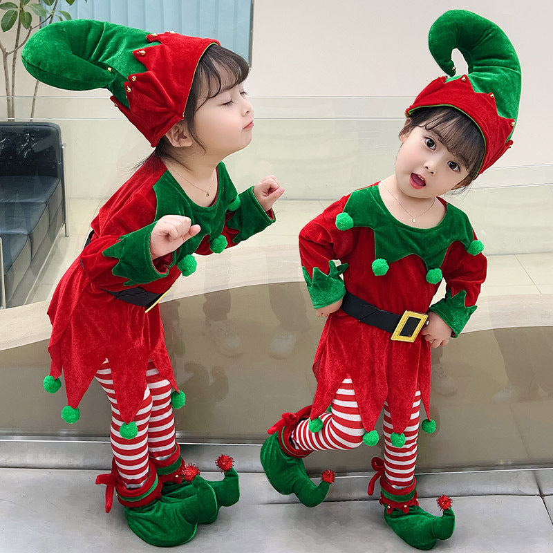 Kids’ Christmas Elf Costume Dress with Hat & Accessories