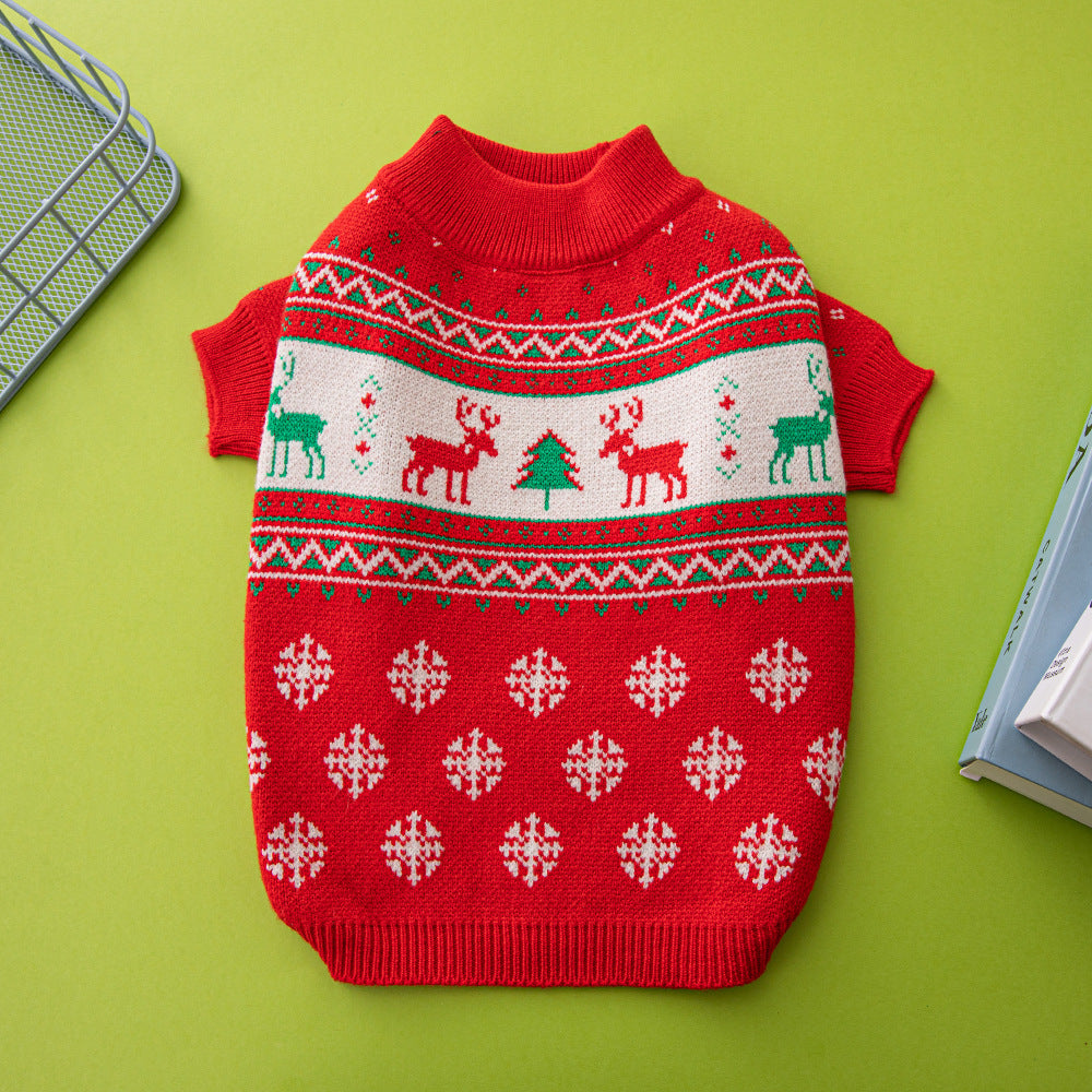 Christmas Tree & Elk Dog Sweater - Warm Knitted Holiday Pet Jumper