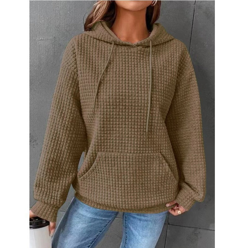 Fashion Waffle Hoodie Sweater Women's Sports Sweatshirt Casual Long