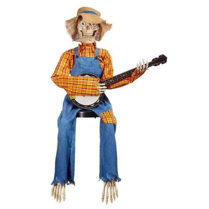 Halloween Banjo Skeleton Decoration - Sitting Skeleton Musician Prop