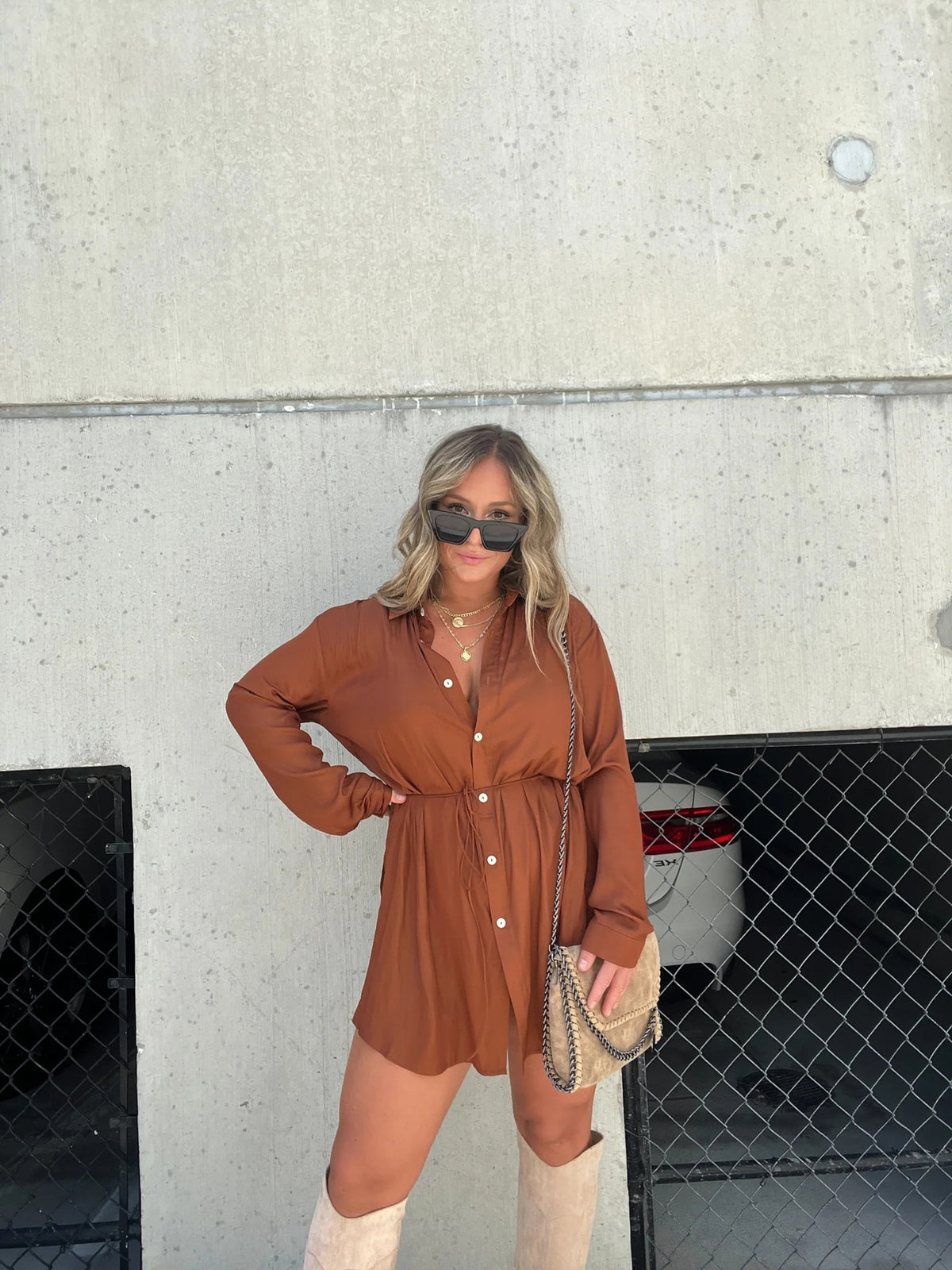 Women's Long Sleeve Jumpsuit with Button Fashion Shirt Dress