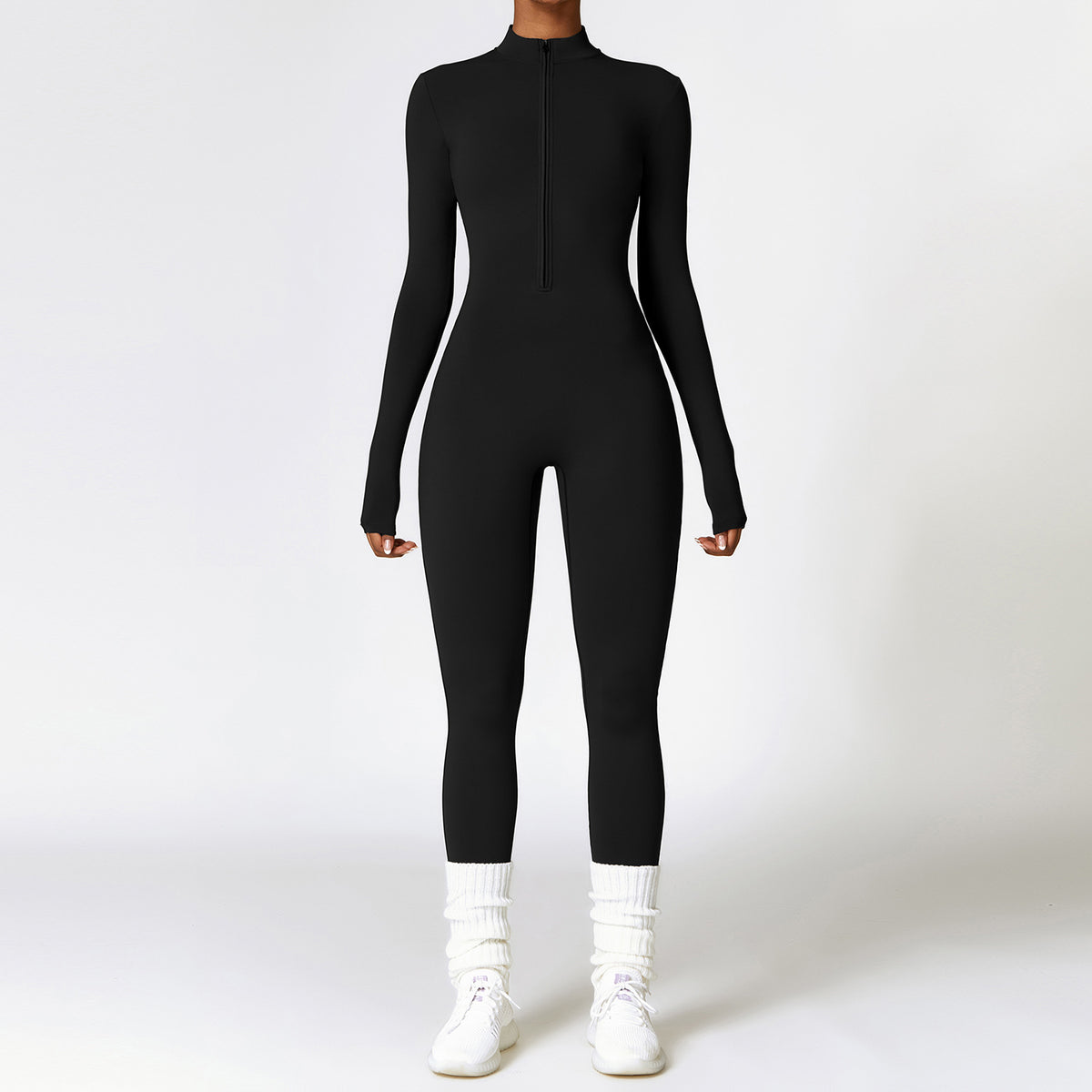 Warm Zipper Long-Sleeved Jumpsuit Yoga Fitness Sports Pants