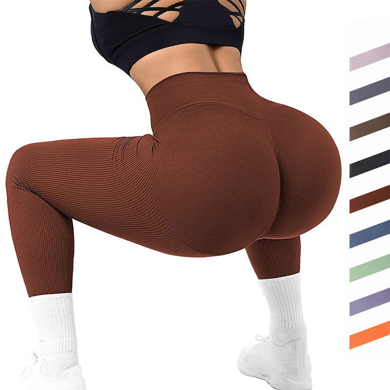 High Waist Seamless Leggings Threaded Knitted Fitness Pants Solid