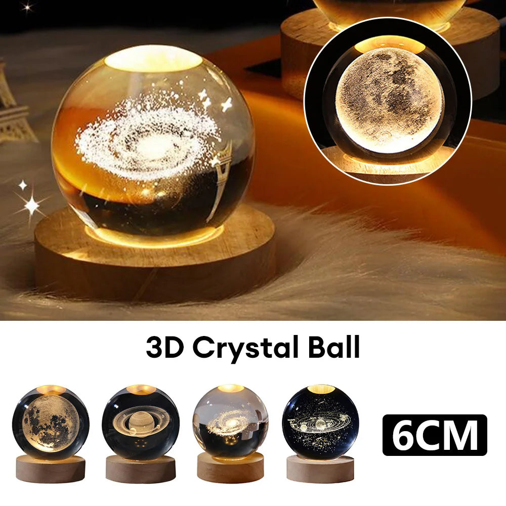Starry Sky Planet Moon Crystal Ball Night Light - Galaxy Decor Lamp