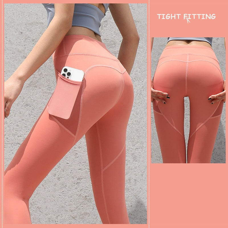 Gym Sport Seamless Leggings with Pockets Push Up High Waist Pants