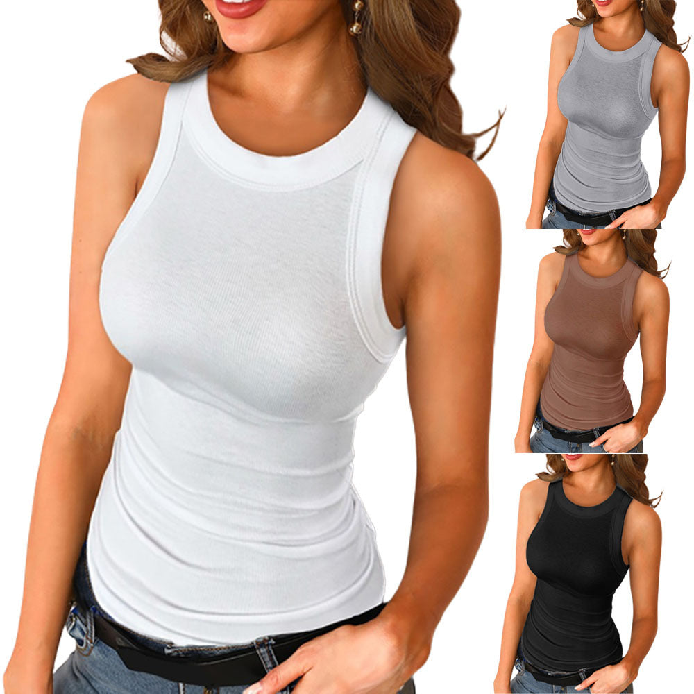 Basic Shirt Round Neck Sleeveless Tops Camisole Women Casual Sport