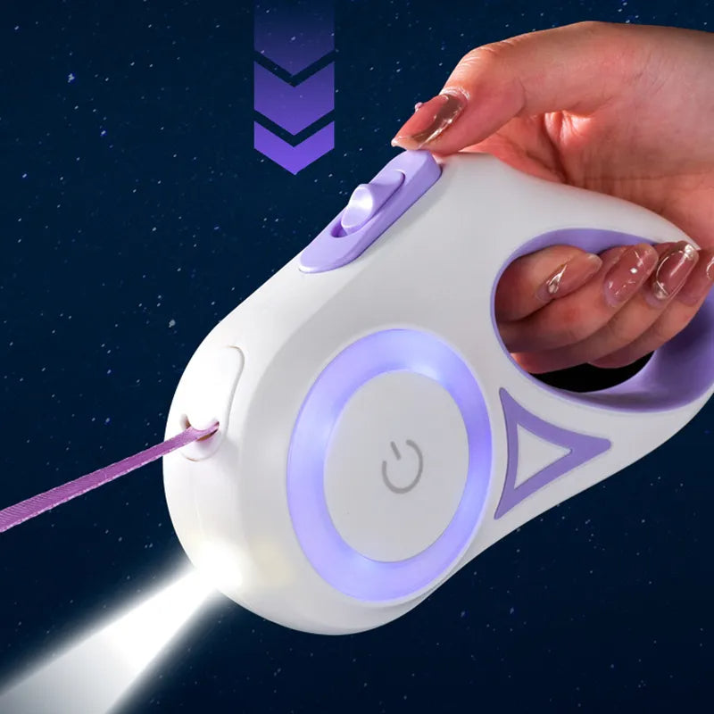 Retractable Dog Leash with LED Light - 3 m / 5 m One-Hand Brake Lead