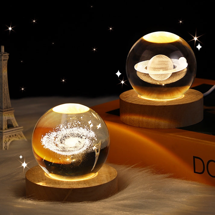 Starry Sky Planet Moon Crystal Ball Night Light - Galaxy Decor Lamp