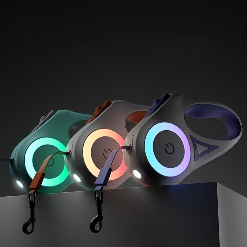 Retractable Dog Leash with LED Light - 3 m / 5 m One-Hand Brake Lead