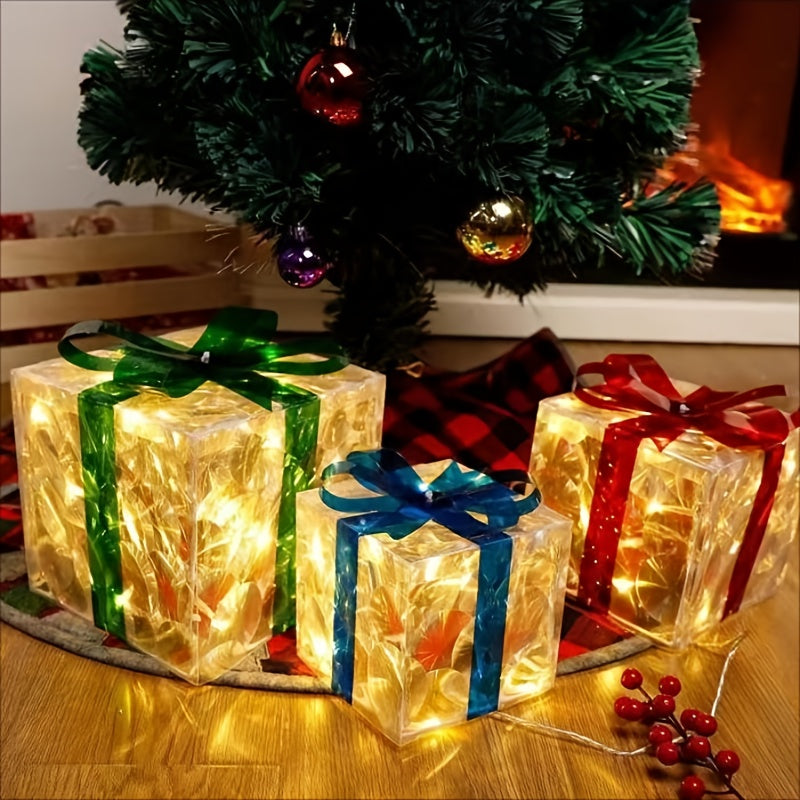Christmas Gift Box 3-piece Folding Light Up Valentine | Xmas Holiday Decor