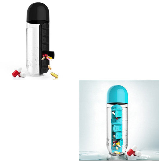 2-in-1 Water Bottle with Pill Box - Travel Cup with Storage