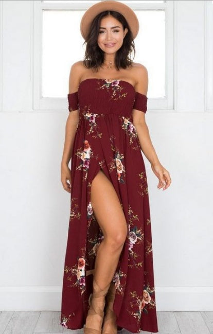 Boho Style Long Dress Women Off Shoulder Beach Summer Dresses
