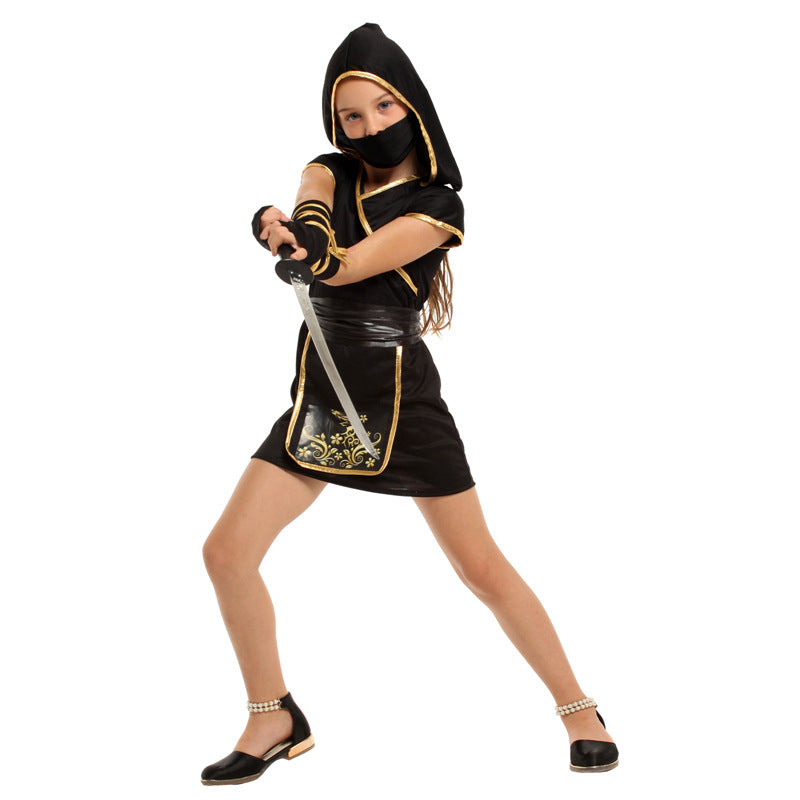 Girls’ Black and Gold Ninja Costume for Halloween