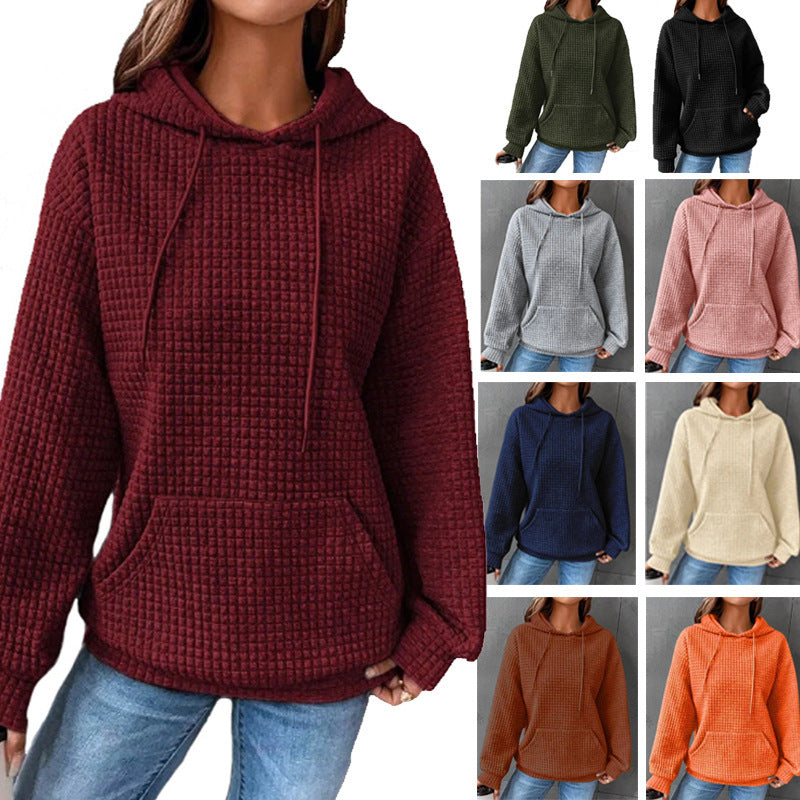 Fashion Waffle Hoodie Sweater Women's Sports Sweatshirt Casual Long