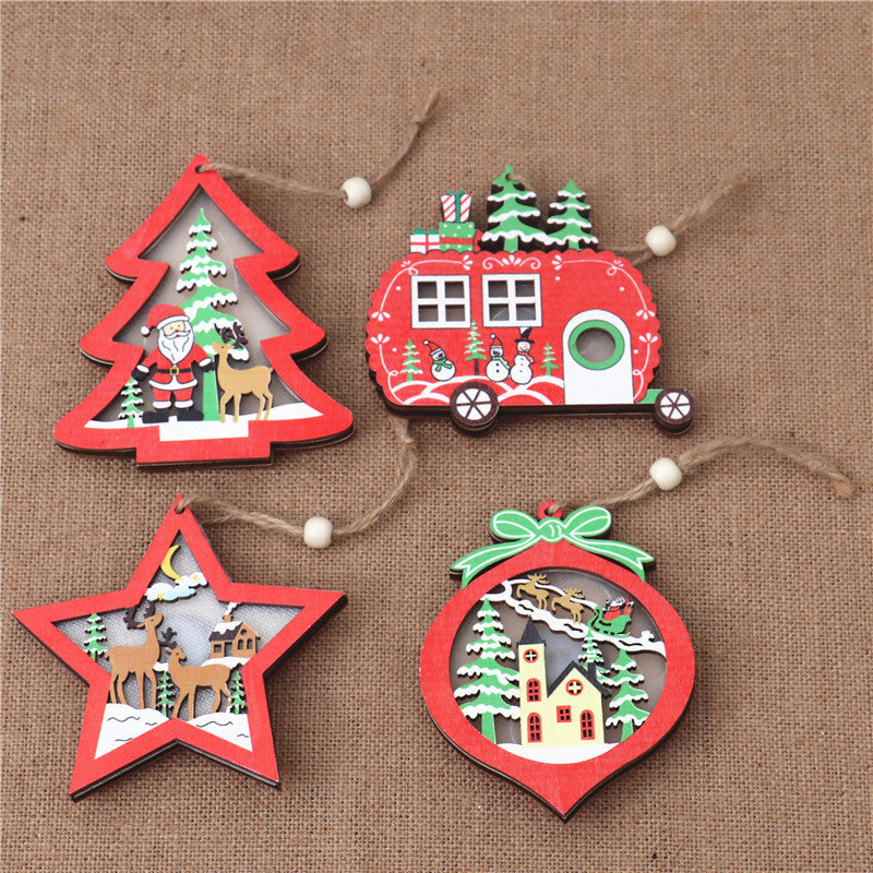 Christmas Decorations Hollow Wooden Pendant Creative Light Included