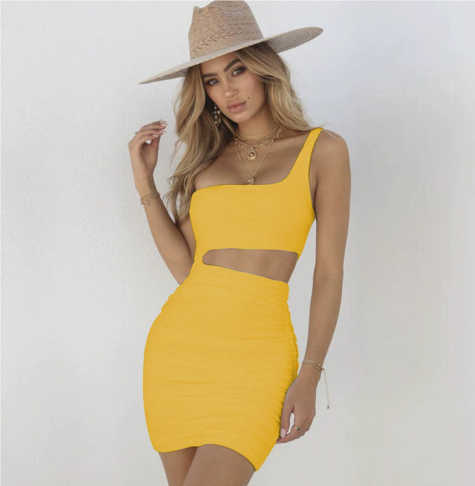 Slim One-Shoulder Short Dress Sexy Fashion Hollow Mini Dresses