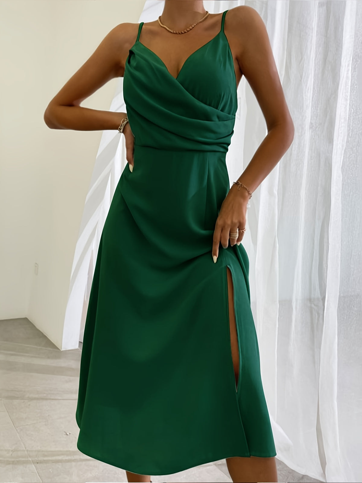 V-Neck Slit Sling Dress Summer Fashion Sexy Slim Suspender Dresses